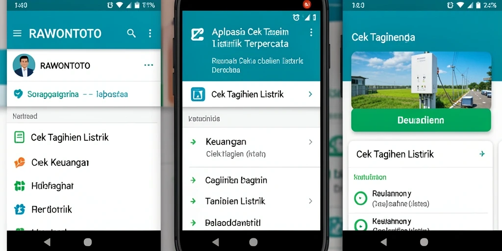 Tampilan utama RAWONTOTO menunjukkan informasi tagihan listrik dengan jelas.